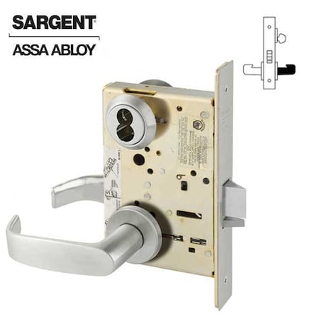 Sargent mortise storeroom lockset with cylinder to accept SFIC by others, LN rose and L lever, brushed stai SRG-70-8204-LNL-32D
